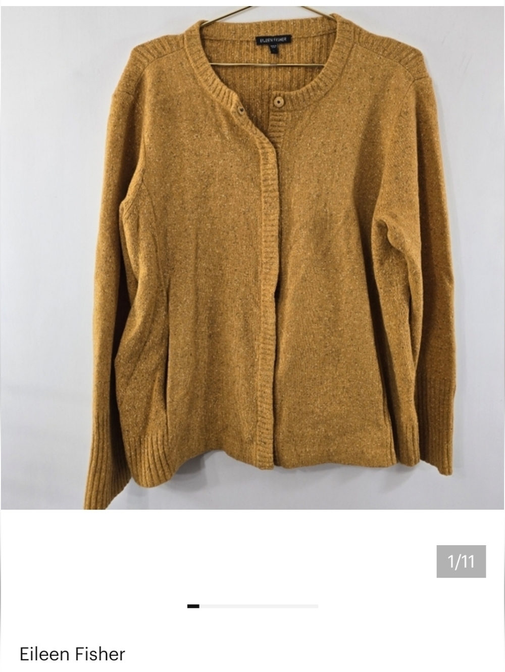 Eileen Fisher Jewel Neck Jacket Honey Marled Fleck Snap Wool Angora Cardigan L